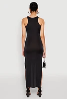Womens Cut Out Front Side Slit Maxi Dress,