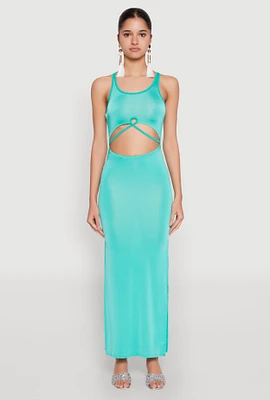 Womens Cut Out Front Side Slit Maxi Dress, L