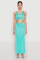 Womens Cut Out Front Side Slit Maxi Dress, L