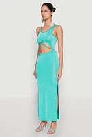 Womens Cut Out Front Side Slit Maxi Dress, L