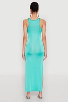 Womens Cut Out Front Side Slit Maxi Dress, L
