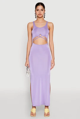 Womens Cut Out Front Side Slit Maxi Dress,