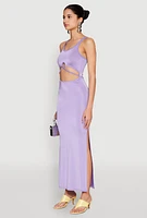 Womens Cut Out Front Side Slit Maxi Dress, Purple, Size M