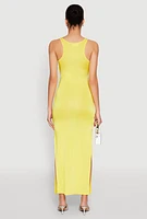 Womens Cut Out Front Side Slit Maxi Dress, Yellow, Size L