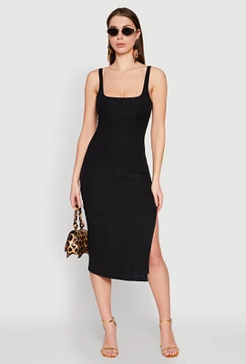 Womens Square Neck Side Slit Tank Dress,