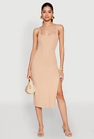 Womens Square Neck Side Slit Tank Dress,