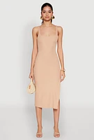 Womens Square Neck Side Slit Tank Dress,