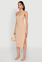 Womens Square Neck Side Slit Tank Dress,