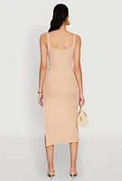Womens Square Neck Side Slit Tank Dress,
