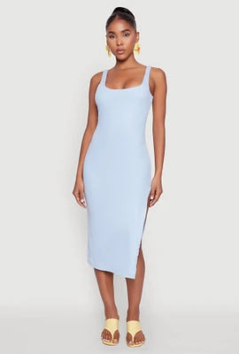 Womens Square Neck Side Slit Tank Dress,