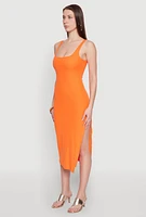 Womens Square Neck Side Slit Tank Dress, Orange, Size S