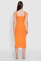 Womens Square Neck Side Slit Tank Dress, Orange, Size S