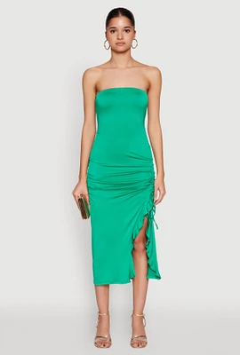Womens Side Ruched Midi Tube Dress,