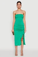 Womens Side Ruched Midi Tube Dress,