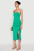 Womens Side Ruched Midi Tube Dress,
