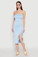 Womens Side Ruched Midi Tube Dress,