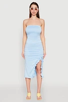 Womens Side Ruched Midi Tube Dress,
