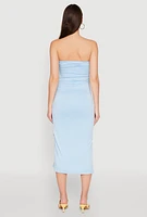 Womens Side Ruched Midi Tube Dress,