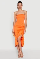 Womens Side Ruched Midi Tube Dress, M