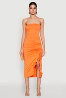 Womens Side Ruched Midi Tube Dress, M