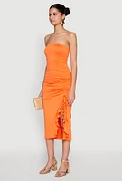 Womens Side Ruched Midi Tube Dress, M