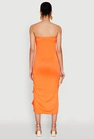 Womens Side Ruched Midi Tube Dress, M
