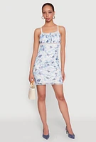 Womens Patterned Mesh Lace Trim Mini Dress,