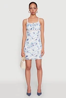 Womens Patterned Mesh Lace Trim Mini Dress,