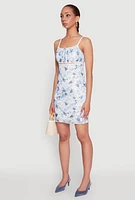 Womens Patterned Mesh Lace Trim Mini Dress,