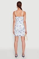 Womens Patterned Mesh Lace Trim Mini Dress,