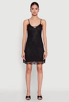 Womens Floral Lace Overlay Mini Dress, Black, Size M
