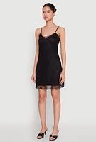 Womens Floral Lace Overlay Mini Dress, Black, Size M