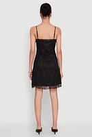 Womens Floral Lace Overlay Mini Dress, Black, Size M