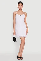 Womens Floral Lace Overlay Mini Dress, White, Size L