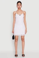 Womens Floral Lace Overlay Mini Dress, White, Size L