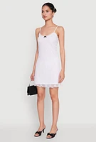 Womens Floral Lace Overlay Mini Dress, White, Size L