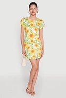 Womens Sunflower Print Shift Dress, Multi, Size L