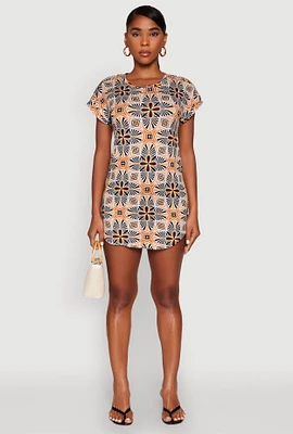 Womens Short Sleeve Printed Pattern Dress, Multi, Size S