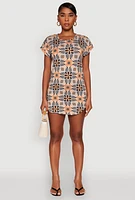 Womens Short Sleeve Printed Pattern Dress, Multi, Size S