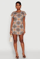 Womens Short Sleeve Printed Pattern Dress, Multi, Size S