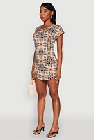Womens Short Sleeve Printed Pattern Dress, Multi, Size S