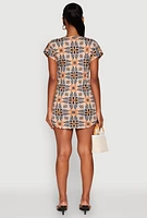 Womens Short Sleeve Printed Pattern Dress, Multi, Size S