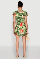 Womens Camo Flower Print Shift Dress, Green, Size XL
