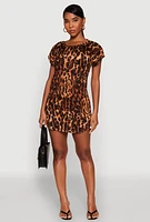 Womens Leopard Print Shift Dress, Brown, Size XL