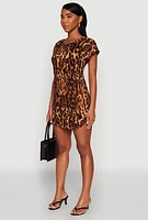 Womens Leopard Print Shift Dress, Brown, Size XL