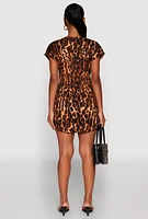 Womens Leopard Print Shift Dress, Brown, Size XL