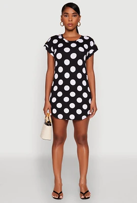 Womens Polka Dot Shift Dress, Black, Size L
