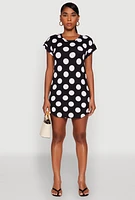 Womens Polka Dot Shift Dress, Black, Size L