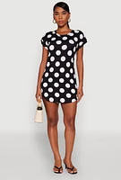 Womens Polka Dot Shift Dress, Black, Size L