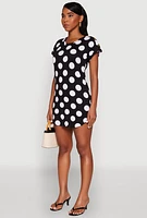 Womens Polka Dot Shift Dress, Black, Size L